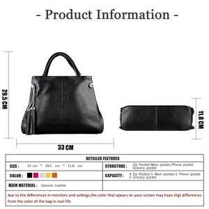 Detailed size specifications of this leather handbag with lychee pattern and inner pockets