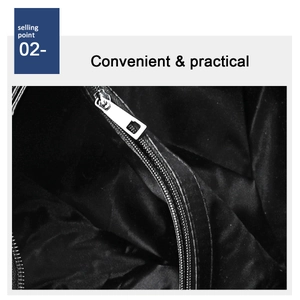 Macro detail of high-quality smooth black inner lining and silver metal zipper pocket