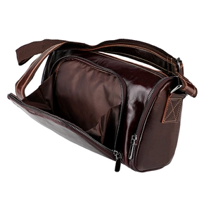 Sac cylindre pour homme en cuir véritable marron foncé avec plusieurs fermetures