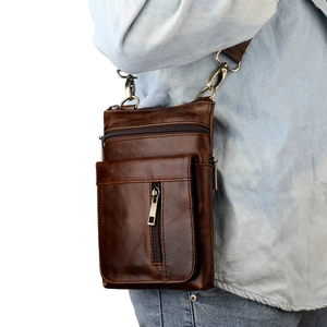 Vintage Men Genuine Cowhide Leather Crossbody Bag Multi-Pocket Small Shoulder Bag Business Casual Phone Pouch Travel Handbag