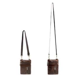 Vintage dark brown cowhide leather crossbody bag for men with adjustable shoulder strap
