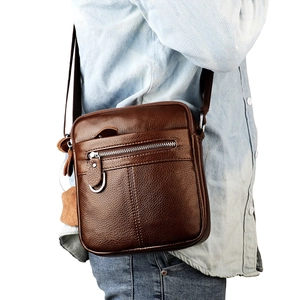 Sac à Épaule pour Homme en Cuir de Vachette Véritable Motif Litchi Sac Bandoulière Décontracté Avec Bandoulière Réglable