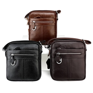 Sacs à bandoulière pour hommes en cuir véritable noir et marron à texture litchi