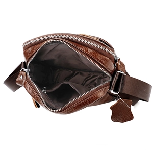 Sac bandoulière homme en cuir véritable marron avec fermeture éclair et sangle réglable