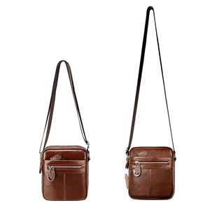 Sac bandoulière carré vertical en cuir véritable marron pour hommes avec texture litchi