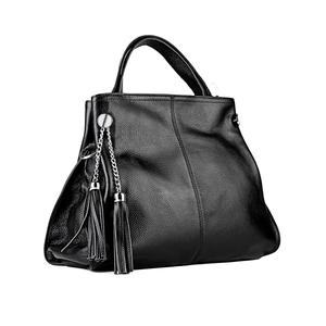 Genuine Cowhide Leather Handbag Pebbled Texture Tassel Charm Large Capacity Shoulder Crossbody Bag For Women Elegant Commuter