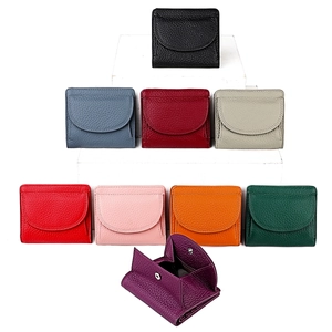 Litchi pattern leather mini wallets in nine colors with accordion coin pockets and snap closure