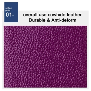 Macro shot of durable purple pebble grain cowhide leather material for mini wallet