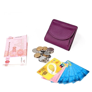 Purple pebble leather mini bifold wallet with RFID blocking and multiple card slots