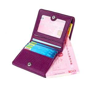 Purple pebble leather mini wallet with multi-card slots and RFID blocking protection