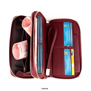 Macro view showing the internal structure of the RFID leather wallet with multiple slots
