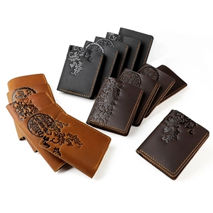 Retro Genuine Cowhide Leather Men's Bifold Wallet RFID Protection Multi Card Slot Embossed Floral Tiger Pattern Wallet