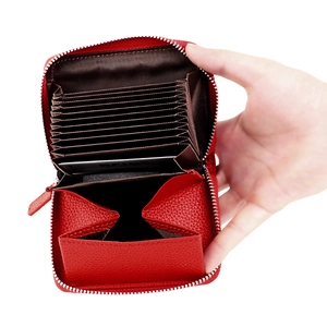 Portacarte In Vera Pelle Blocco RFID Fisarmonica Slot Multipli Portafoglio Con Cerniera Minimalista