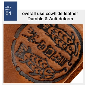 Macro detail of embossed koi fish pattern on durable brown cowhide leather wallet
