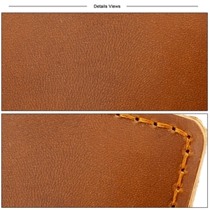 Macro view of genuine crazy horse leather texture with handmade yellow stitching details