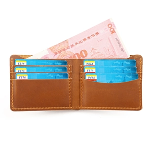 Vintage brown crazy horse leather bifold wallet for men with six card slots