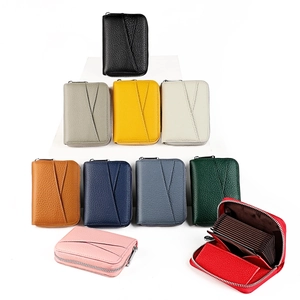 Multi-color genuine leather accordion card holder wallet in various vibrant shades
