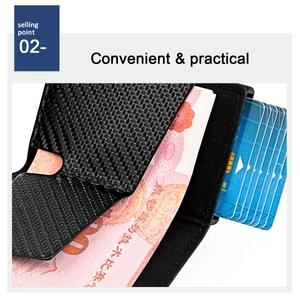 Detailed view of carbon fiber texture wallet with multiple card slots and cash clip