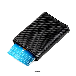 Detailed internal view of carbon fiber wallet showing multiple card slots and secure storage