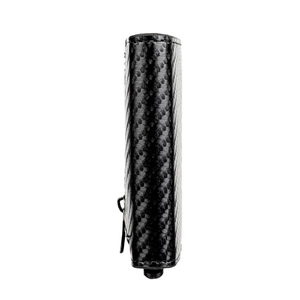 Detail of a black trifold wallet with carbon fiber texture and secure metal zipper