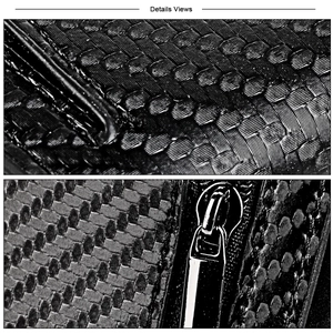 Macro view of woven leather texture and polished metal zipper on anti-theft wallet