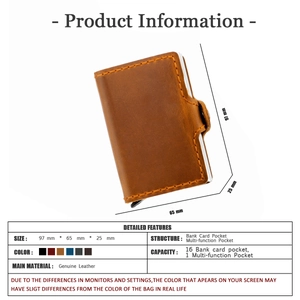 Détails du portefeuille en cuir véritable marron avec mécanisme automatique de cartes