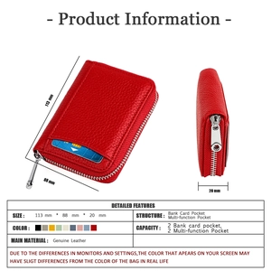 Detailed size specifications of the RFID red pebble leather coin purse with dimensions