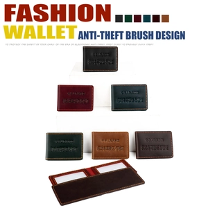 Detailed view of leather driver's license holders in six colors with RFID blocking