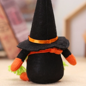 Gnome d'Halloween en feutre avec chapeau de sorcier noir et ruban orange décor