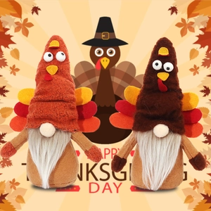 Thanksgiving Turkey Gnome Plush Doll Decoration Autumn Figurine With Hat Beard For Home Office Table Shelf Fall Ornament
