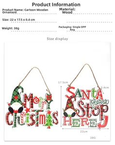 Detailed view of wooden Merry Christmas signs with plaid patterns and dimensions