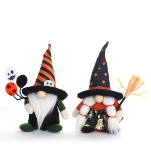 Halloween faceless gnome couple plush dolls with ghost hat and broom decorations