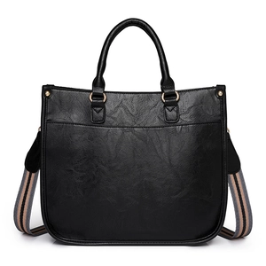 Sac fourre-tout noir motif litchi avec doubles poignées et bandoulière rayée