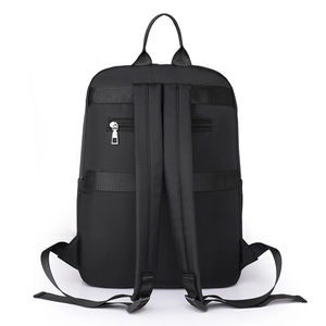Rear view of black laptop backpack with luggage strap and hidden anti-theft zipper pocket