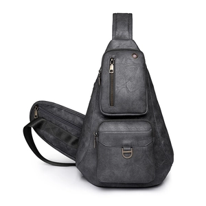 Sac de poitrine vintage gris foncé pour femmes avec plusieurs poches et fini texturé
