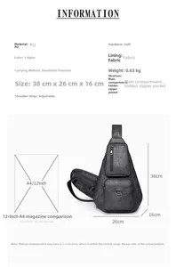 Guide des tailles du sac en PU avec dimensions 38x26x16cm et comparaison magazine A4