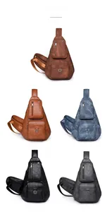 Detailed grid showing faux leather crossbody bags in brown, blue, black, and grey finishes