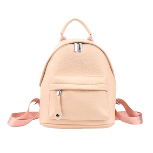 Detailed front view of soft light pink mini PU leather backpack with lychee grain texture