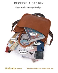 Sac cabas marron en similicuir spacieux montrant sa capacité pour tablette et accessoires