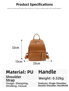 Schéma technique détaillé du sac à dos en similicuir marron mesurant 32x25x15cm