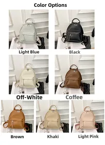 Detail showing seven available colors of the mini lychee texture PU leather backpack