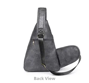 Vue arrière du sac bandoulière gris foncé avec poche zippée et bandoulière réglable