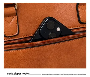 Gros plan d'un sac à main en cuir avec poche zippée à l'arrière pour smartphone et sécurité