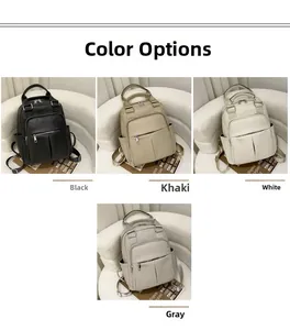 Litchi pattern PU leather backpacks shown in black, khaki, white, and grey colors