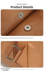 Detail view of the strong magnetic closure and reinforced strap rings on brown leather bag