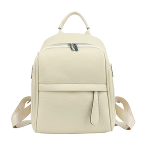 Sac à dos minimaliste blanc cassé en cuir PU avec grain de litchi et fermetures argentées
