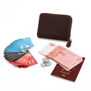 Vintage δερμάτινο πορτοφόλι ταξιδιού RFID με υποδοχές καρτών και πορτοκαλί ραφές