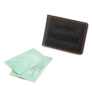 Handmade black crazy horse leather driving license cover with orange contrast stitching