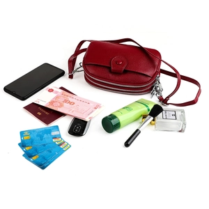 Petit sac bandoulière en cuir rouge à trois fermetures éclair pour téléphone portable