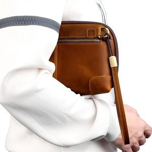 Vintage Genuine Leather Men Clutch Bag With Wristlet Multi-Functional Storage Wallet Organizer Handbag Case